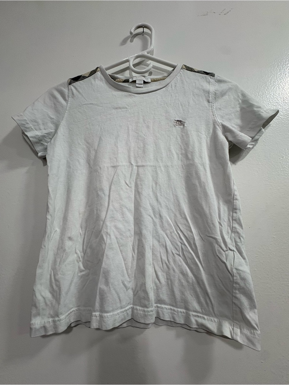 Burberry White Crewneck Tee with Signature Check Trim